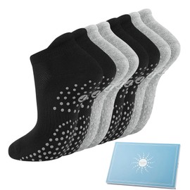 Pilates Socks for Women, Cushioned Ankle Grippy Non Slip Socks for Yoga, Hospital, Barre, Sports Home Slipper Socks 4 Pairs Black Grey Size 6-8
