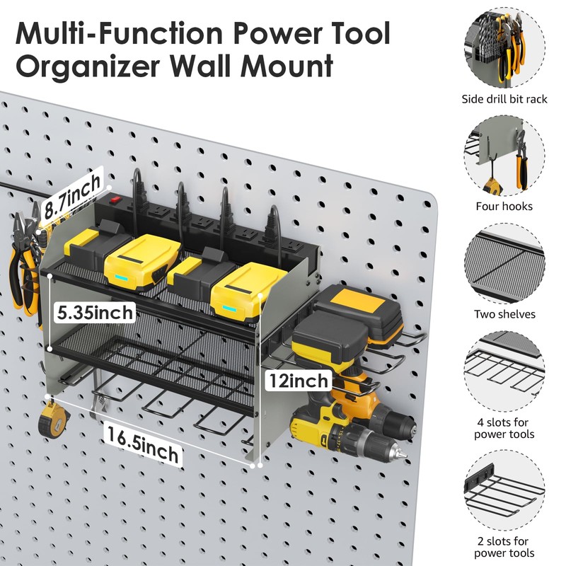 CCCEI Modular Power Tool Organizer Wall Mount Charging Station, Grey