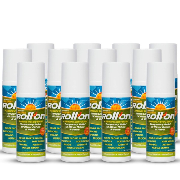 Premiere's Pain Spray Roll-On 12-Pack, Natural Pain Relief for The Whole Family, Safe No-Spill Liquid Gel That Kids Can Apply Themselves, Seniors Can Roll On Fast & Easy