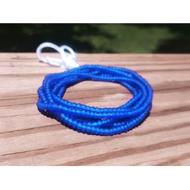 Frosted Glass Waist Beads, 42-Inch Tie-On Strand, 9 Rainbow Colors (Blue)