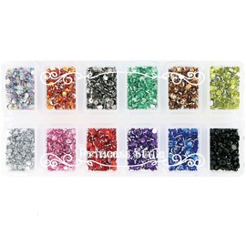 Color Rhinestones, 12 Colors, Case Included, For Nail Decor, Large Capacity Set, 0.1 inch (3 mm) (Approx. 3,000 Tablets)