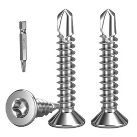 HanTof 100Pcs Torx Drive High-Strength Quick Tapping Screws for Metal, #8 x 1/2" Flat Countersunk Head Self Drilling Screws, 410 Stainless Steel Sheet Metal TEK Screws Assortment with 1 Pcs T20 Bits