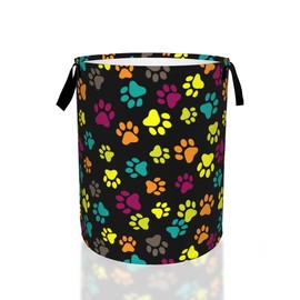 Dog Paw Laundry Basket,Colorful Paws Foldable Laundry Hamper,Dirty Clothes Laundry Basket, Linen Bin Storage Organizer for Toy Collection 16" x 20"
