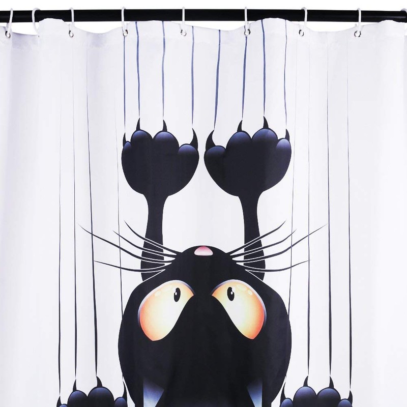 Leashy Shower Curtain DIY Funny Novelty Cat Print Waterproof Bathroom