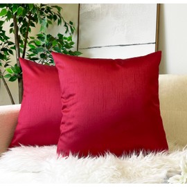 Aiking Home 18x18 Inches Faux Silk Square Throw Pillow Cover, Zipper Closure, Red (Set of 2)
