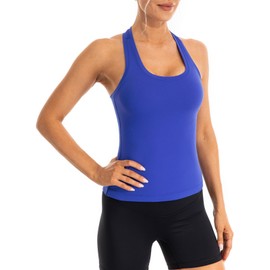 Ukaste Women's Studio Essential Racerback Yoga Workout Tank Top Waist-Length (Cerulean Blue, 4)