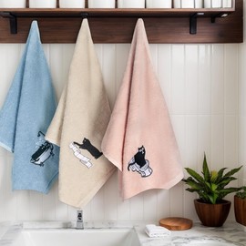 RinRinfam 3Pcs Cute Cat Hand Towels Farmhouse Bathroom Decor Embroidered Decorative Funny Black Cat 100% Cotton Soft Absorbent Towels for Bathroom Kitchen 14x29''