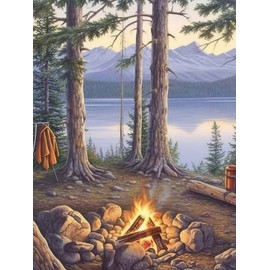 SKRYUIE 5D Diamond Painting Kit Lake Forest Torch - DIY Diamond Art, Full Round Drill - Crystal Embroidery Cross Stitch - Adult Craft for Wall & Office Decor - (12x16inch)