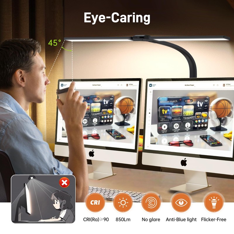 LED Desk Lamp for Home Office, Eye-Caring Desk Light with