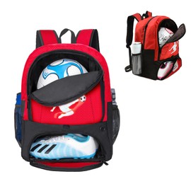 Rudmox Soccer Ball Bag-Backpack for Basketball,Volleyball with Cleat Shoes and Ball Compartment for Sports Team,Trainning (Brighten Red New)