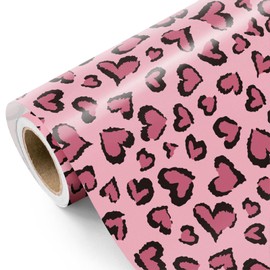 WRAPAHOLIC Leopard Wrapping Paper - Mini Roll - 17 Inch x 16.5 Feet - Pink Heart Wrapping Paper Perfect for Girls Birthday, Valentine's Day, Baby Shower, Wedding