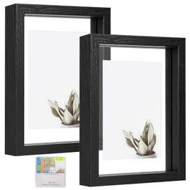 MUYE 5x7 Floating Frames Set of 2,Double Glass Picture Frame Display Any Size Photo up to 5x7,Wall Mount or Tabletop Standing,Black