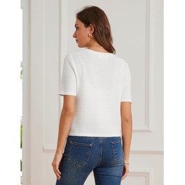 Women's 2025 Summer Knit Cardigan Sweaters Short Sleeve Crew Neck Button Open Front Outwear Casual Work Cardigan White 2XL