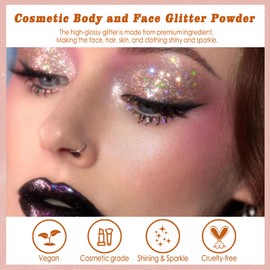 Boko Cosmetic Glitter 14g Ultra Fine Face Body Makeup Sparkling Glitter Powder for Eye Nail Festival Carnival Concert Party Rave Accessories with 20ml Primer Glue 1pcs Eyeshadow Brush - Fairy Pink