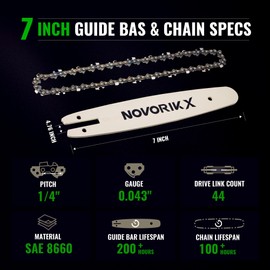 7" Chain and 7” Guide Bar Pitch: 1/4" Low Profile 44Drive Links Replacement Chain For 2-in-1 Cordless Pole Saw & Mini Chainsaw .043" Gauge