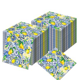 OXYLIPO 120Pcs Lemon Paper Napkins Lemon Colorful Disposable Lunch Dinner Paper Napkin Set for Birthday Baby Shower Celebration Dinner Picnic Party Tableware Decor Supplies,6.5 * 6.5 Inch 6