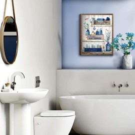 BJVJKSU Navy Blue Bathroom Decor Wall Art Rustic Blue Bathroom Canvas Wall Decor Bathroom Please Seat Yourself Sign Print Painting Vintage Aesthetic Bathroom Picture Artwork Decor Unframed(12x16in)