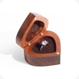 Wislist Heart shaped wood ring box Velvet soft interior Holder Jewelry Chest Organizer Earrings Coin Jewelry wooden presentation Box Case for Proposal Engagement Wedding Ceremony Birthday Gift