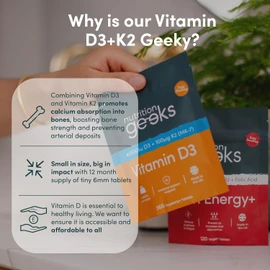 Nutrition Geeks Vitamin D3 4000 iu & Vitamin K2 MK7 100μg - 1 Year Supply, 365 Easy-Swallow Vitamin D3 K2 Tablets, 1-A-Day High Strength Vegetarian D3 and K2 Vitamin Supplements, UK Made Vitamin D Tablets
