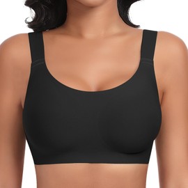 SINFLA Wireless Bras for Women No Underwire Seamless Full Coverage Comfortable Everyday Bra with Medium Support (Black,Large)