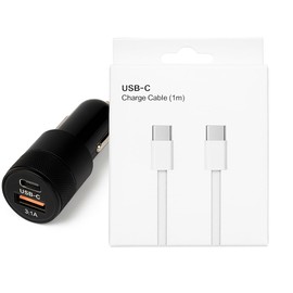 USB Car Charger Quick Charge 3.1A Type C Phone Adapter with UBS-C and USB 65W (Black + USB C)