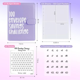MKUCCD 100 Envelope Money Saving Challenge Binder - A5 Savings Book With Envelopes (Purple)