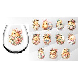 x12 Floral Easter Chick Vintage Design Glass Vinyl Decal Stickers pb404