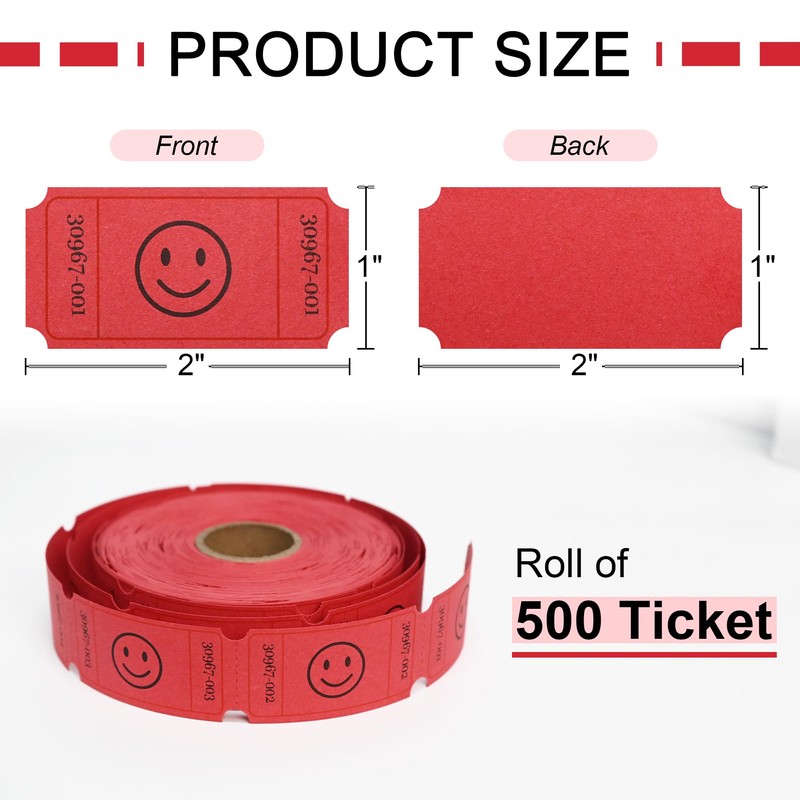 L LIKED 500 Raffle Tickets, Smile, Red (6 Color Selection),