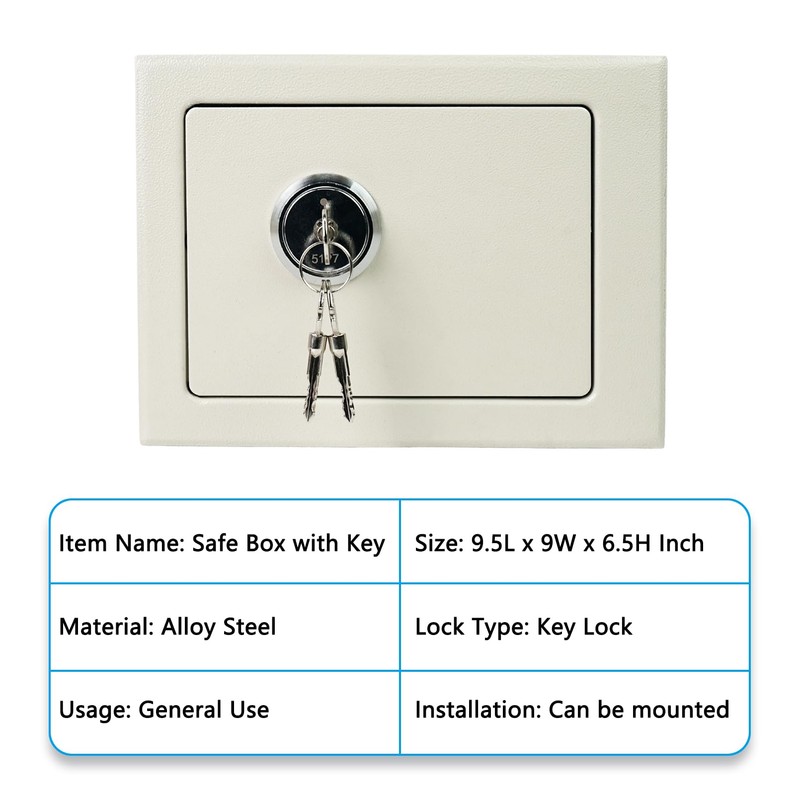 Luwint Small Steel Safe Box with Key Lock, 0.3 Cu