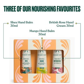 The Body Shop Handcare Trio Gift Set, Shea Hand Balm, Mango Hand Balm, British Rose Hand Cream, Nourishing Hand Care Set, 48hr Hydration, Softening, Fast Absorbing, Vegan Gift