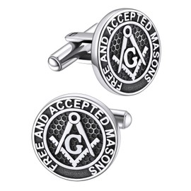 Cufflinks for Men, Round Shaped Free Mason Shirt Tuxedo Cuff Link Stainless Steel, Perfect Gifts for Fathers Day Valentines Day