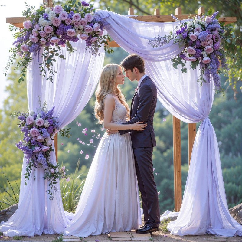 Wedding Arch Draping Fabric, 2 Panels 18FT Purple Sheer Backdrop