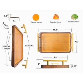 SilkNavAnchor bamboo serving tray with gold handles - small wood serving tray for breakfast in bed, coffee table, dinner & bar - decorative bed table tray for kitchen or bedroom