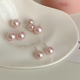 Schmuckwilli Pearl Earrings for Women and Girls - with Pink Round Pearls - Elegant Earrings with Mallorca Shell Pearls for Any Occasion - Stud Earrings - Pearl Earrings, Pearl Pearl Shell, Pearl