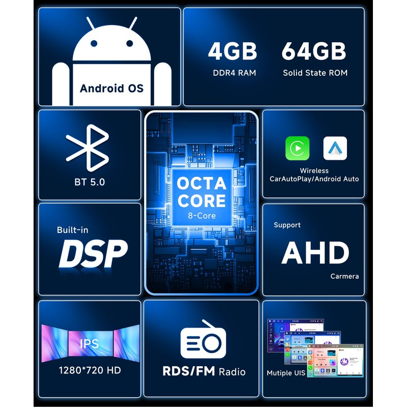 Hi-Res DSP 46EQ 8Core 4G 64G Double Din Car Stereo