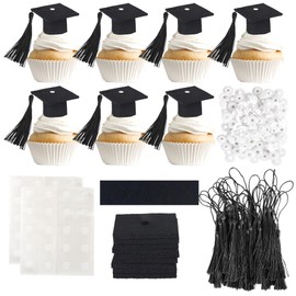 24 PCS 2025 Graduation Cap Cupcake Toppers with Tassel Chocolate Decorations Class of 2025 Congrats Mini Grad Cap Cupcake Decorations for 2025 Graduation Theme Party Supplies Black