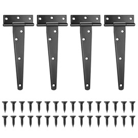4 Pcs T Hinges, T-Strap Hinges, Metal Heavy Duty Gate Hinges, Tee Hinges with Screws for Sheds, Windows, Fence, Barn Gates Supplies (Black,6 Inch)