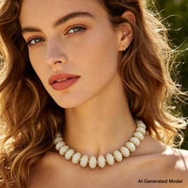 Aoyom Chunky Acrylic Beaded Choker Necklaces for Women Cream