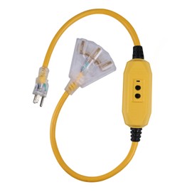 GREATIDE 3 Ft GFCI Lighted Appliance Extension Cord with 3 Power Outlets, 15 Amp 12/3 SJTW Heavy Duty Yellow Pigtail Extension Cable with 3 Prong Grounded Plug for Safety, UL Listed