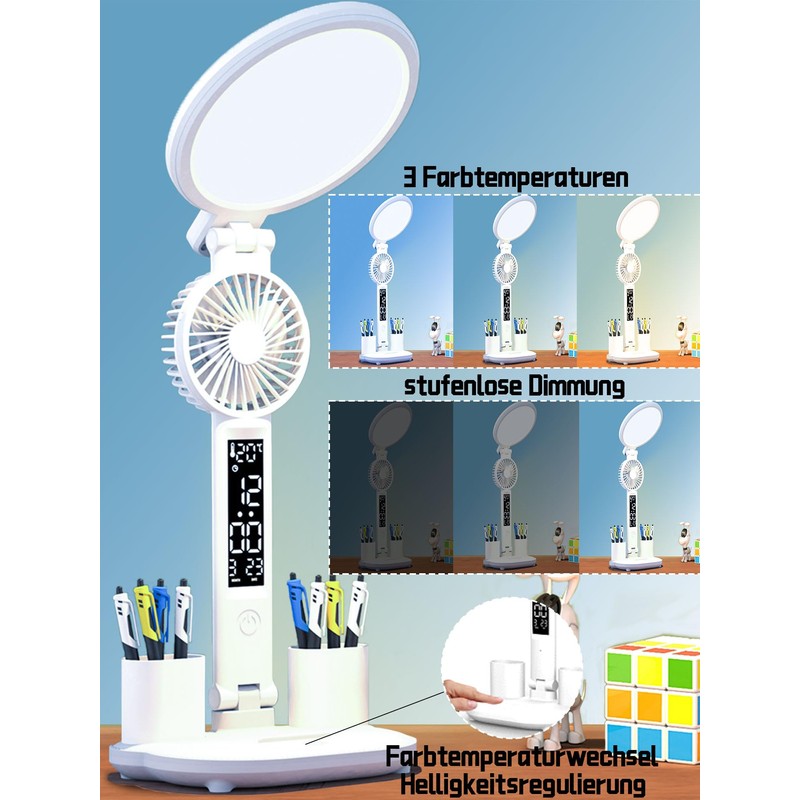 LED Desk Lamp, Eye-Friendly Reading Lamp, Desk Lamp with Fan,