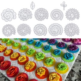 ORIGACH Pack of 10 3D Spiral Flower Metal Cutting Dies Embossing Stencils Template Mould for DIY Scrapbooking Album Decorative Paper Shapes Card Making