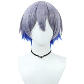 Koyanagi Rou Cosplay Wig, Small Size, Heat Resistant Wig, Small Face, Layer, Two-tone, Fluffy, Short Hair, Realistic (Gray + Blue)