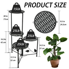 NAKUPE Plant Stand Indoor Outdoor, 3/4 Tier 30" Tall Metal Flower Pot Holder Shelves for Multiple Plants, Multi Tiered Planter Rack Display Shelf for Patio Garden Living Room Corner(Black)