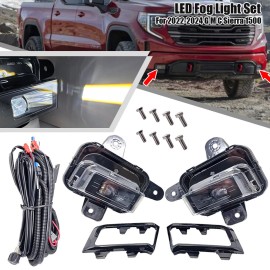 LUC For 2022 2023 2024 GMC Sierra 1500 LED Fog Light Kit W/ Switch Wire Bezel White