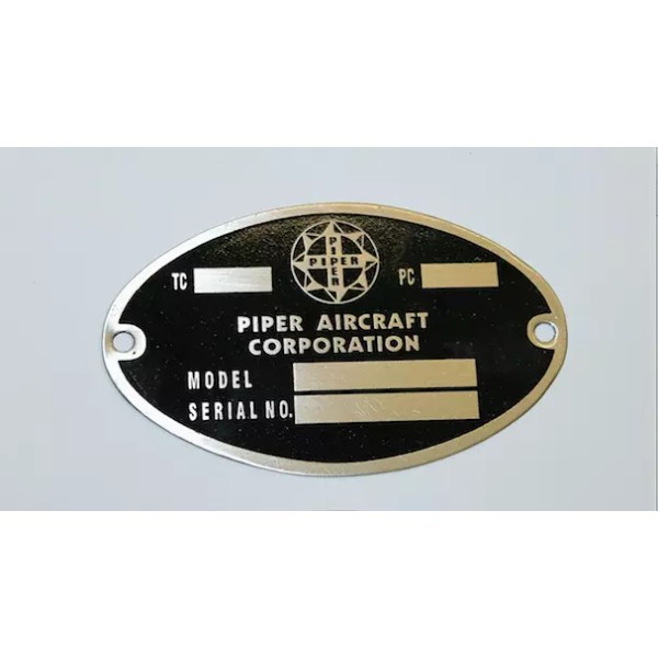 Piper Vintage "Oval" Piper DEA Required Airframe Data Plate, Stainless,