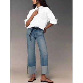 KUNMI Jeans for Women Wide Leg Baggy High Waist Boyfriends Straight Leg Stretchy Denim Pants Trendy Fall 2024