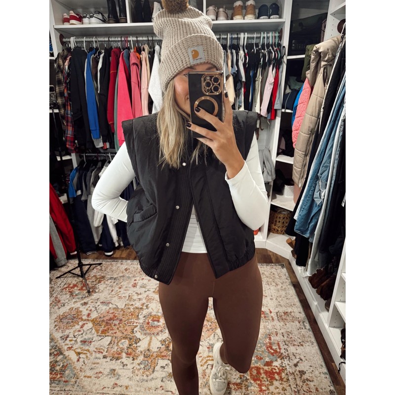 SKIKYAN Women Quilted Puffer Vest Button Down Scrunch Sleeveless Winter