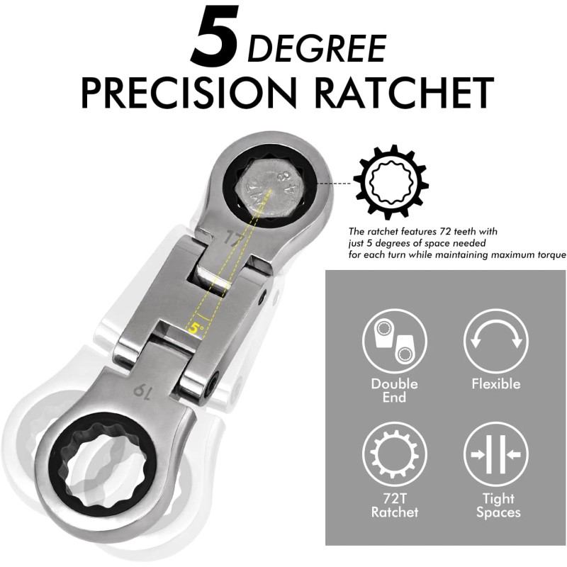 wanlvkang Stubby Flex Head Ratcheting Wrench Set – Metric 8-19mm,
