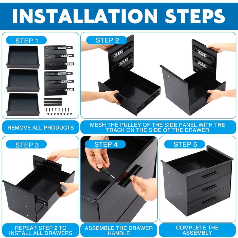 Menkxi 16 Inch Slide out Under Desk Drawer 3 Layer