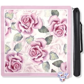 Large Pink Mahjong Mat (31.5” x 31.5”) with Unique Rose Printed Patterns, Mahjong Mat for Table Anti-Slip, Noise-Reducing Mah Jongg Mats for Mahjong, Poker, Board Games, Dominoes, and Card Games